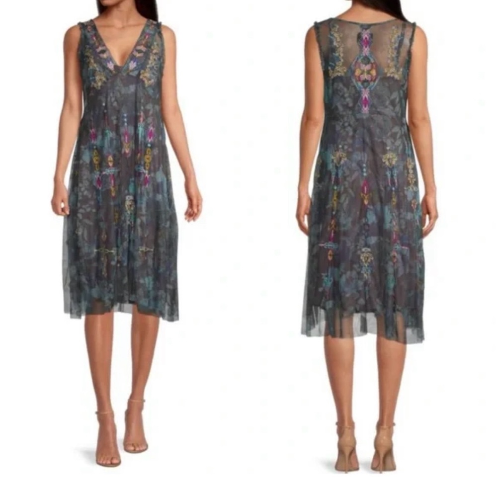 Johnny Was Boho Embroidered Midi Dress – Multicolor, Sleeveless, Size XL